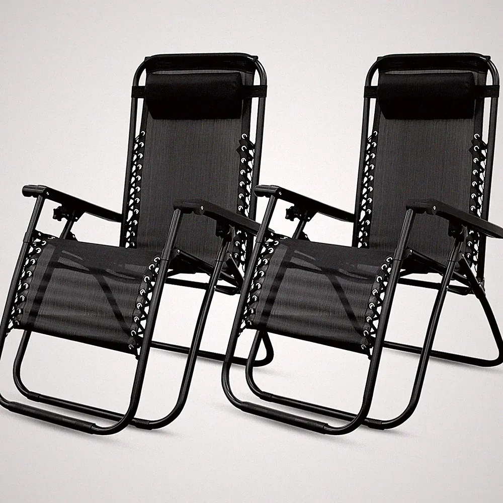 2 X RECLINING SUN LOUNGER OUTDOOR GARDEN FOLDING ZERO GRAVITY CHAIR ADJUSTABLE