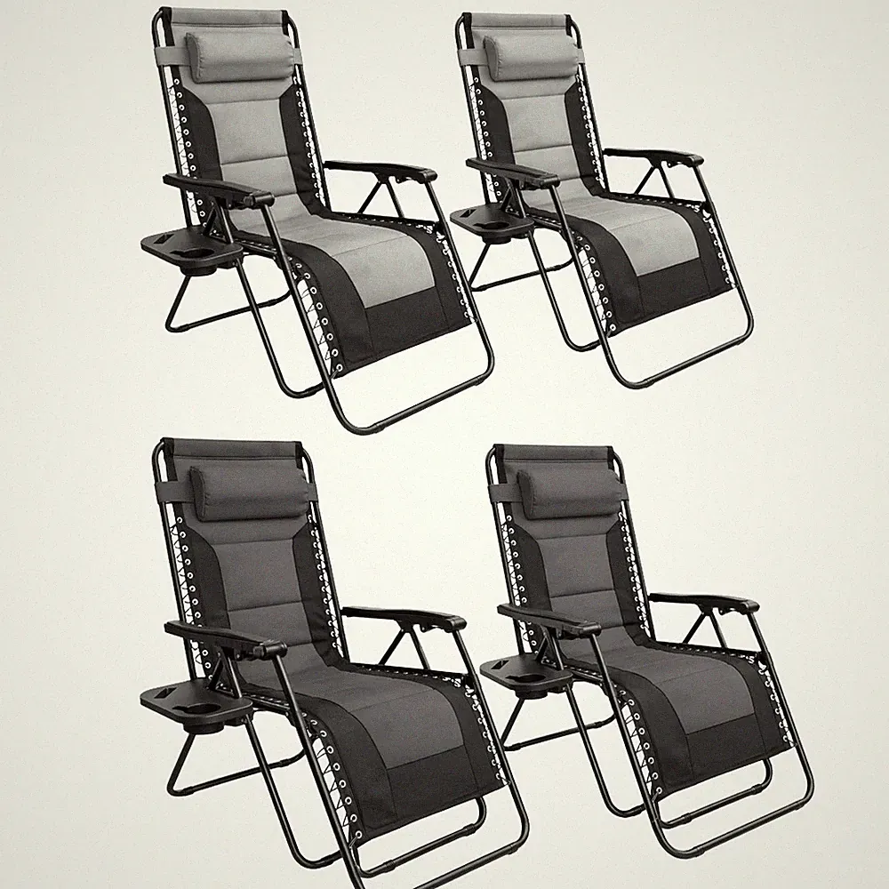 2Pcs Extra Wide Zero Gravity Chairs Luxury XXL Heavy Duty Padded Sun Lounger