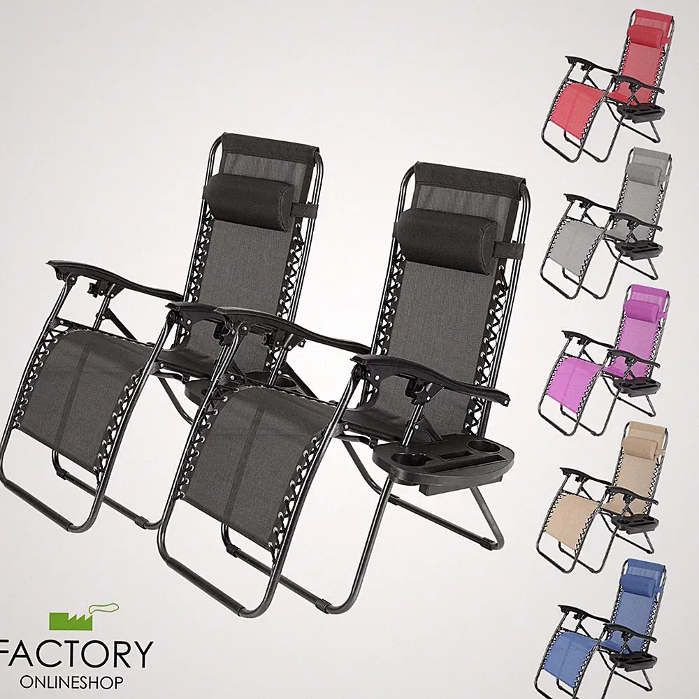 2X Zero Gravity Chairs Folding Recliner Outdoor Beach Patio Lounge w/Cup Holder