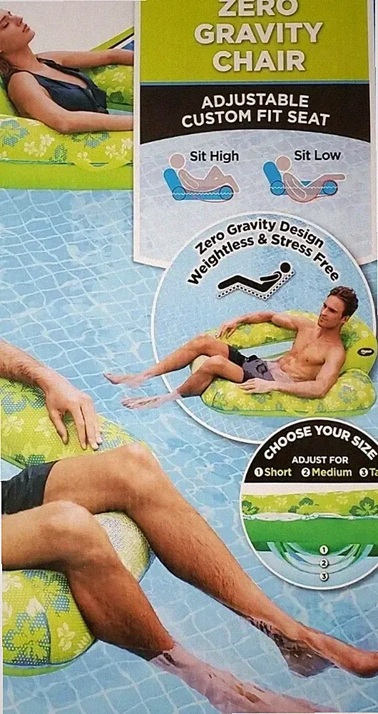 Aqua Zero Gravity Pool Chair Lounge, Inflatable Pool Chair, Adjustable Fit Seat