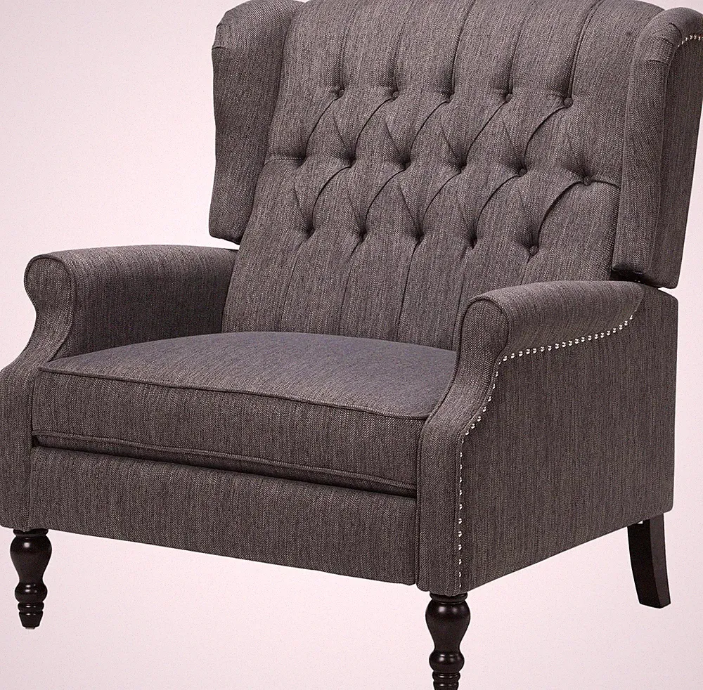 Charcoal Oversized Tufted Wingback Recliner - Stylish Comfort for Your Home