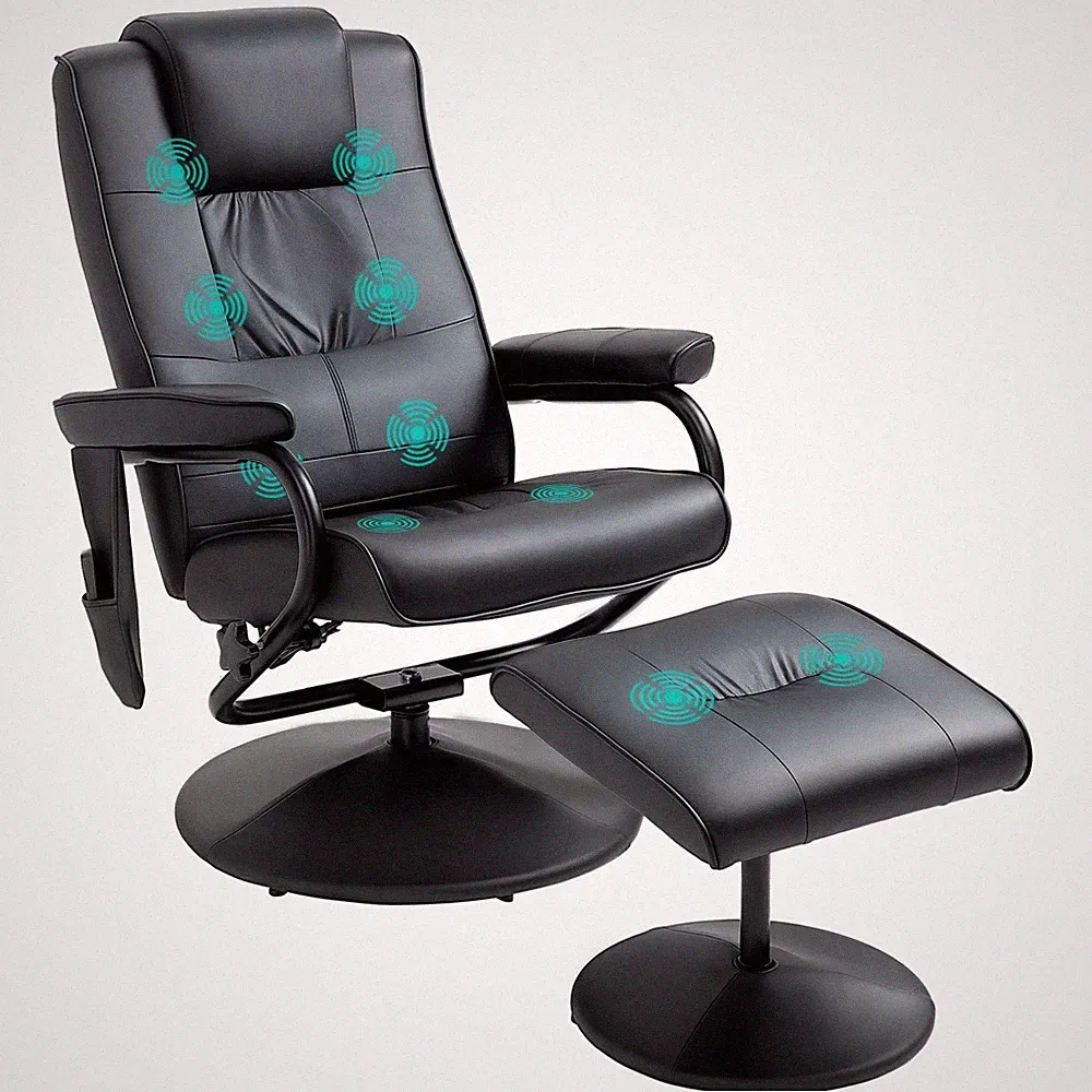 HOMCOM Massage Recliner Chair Cushioned Ottoman 10 Point Vibration Black