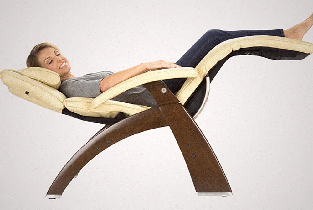 Human Touch PC-420 Walnut Wood Zero Gravity Perfect Chair Ivory Premium Leather