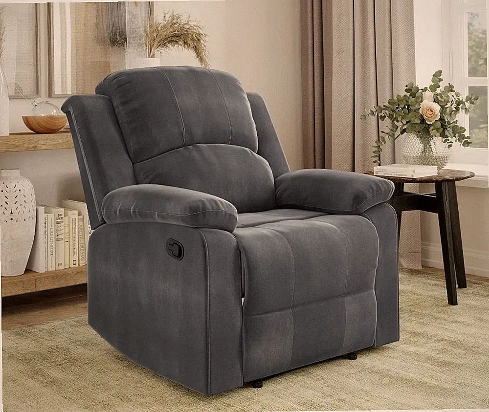 Manual Standard Recliner Arm Chair Big Tall Gray Microfiber Lounger Relax Seat