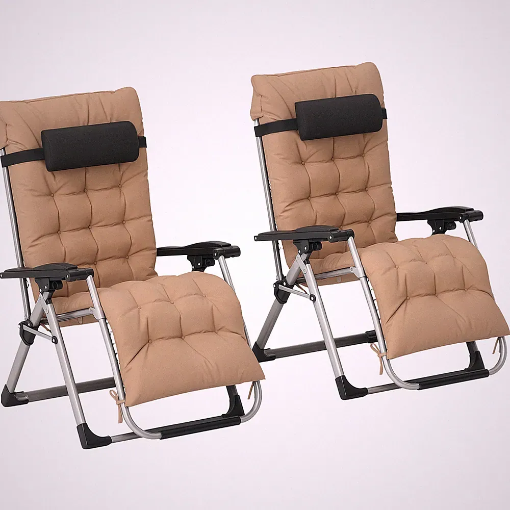Outsunny 2 PCS Reclining Zero Gravity Chair Folding Lounger Cushion Khaki