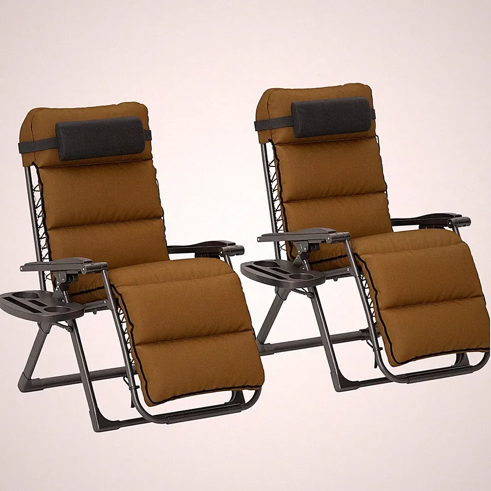 Outsunny 2 Pieces Zero Gravity Chairs, Reclining Folding Sun Lounger, Brown