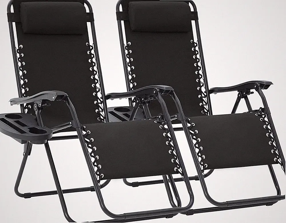 Oversized Zero Gravity Lounge Chairs Set of 2 with Pillows & Cup Holders