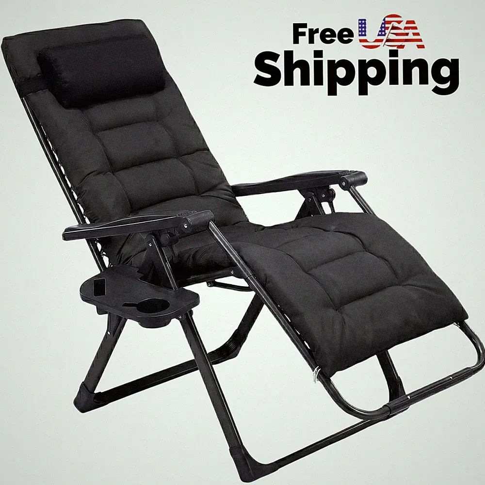 Zero Gravity Chair 440lb 170° Recliner Padded Cushion Pillow Cup Holder Black