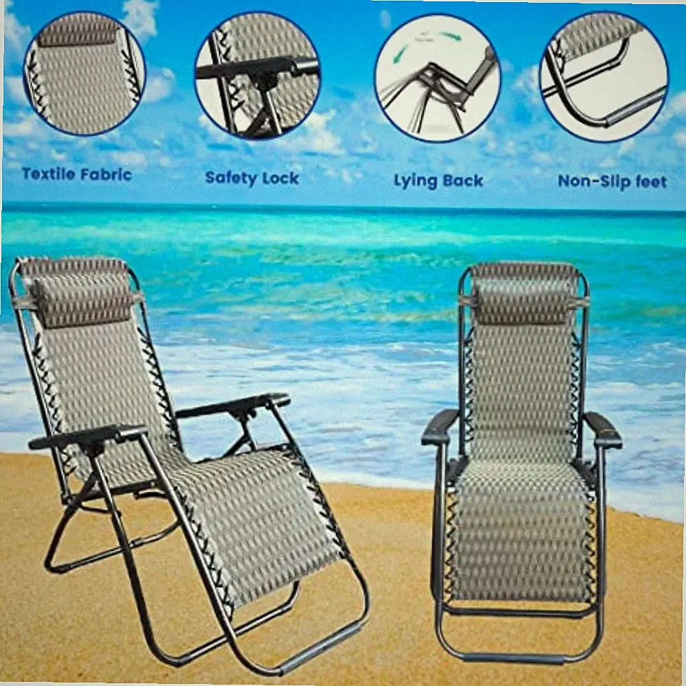 Zero Gravity Outdoor Adjustable Metal Folding Padded Lounge Camping Chair 2 Pack