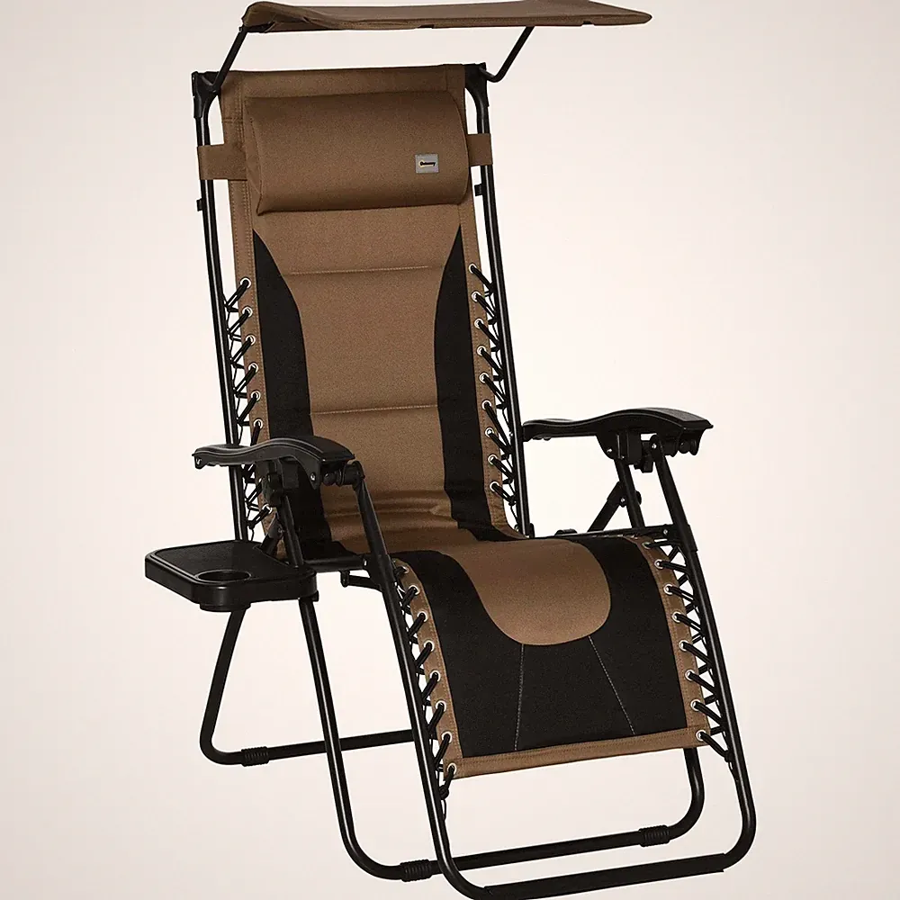 Zero Gravity Recliner Chair, Foldable Patio Lounger with Sunshade, Drink Holder