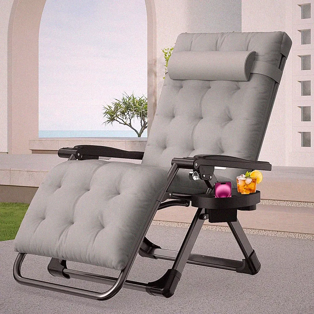 Zero Gravity Recliner Chair with Adjustable Headrest & Side Tray for Outdoors