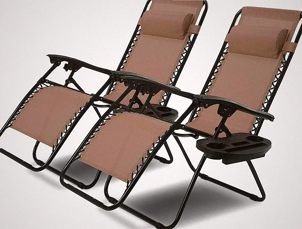 Zero Gravity Reclining Chairs with Cup Holder & Pillow - 2 Pack for Outdoors
