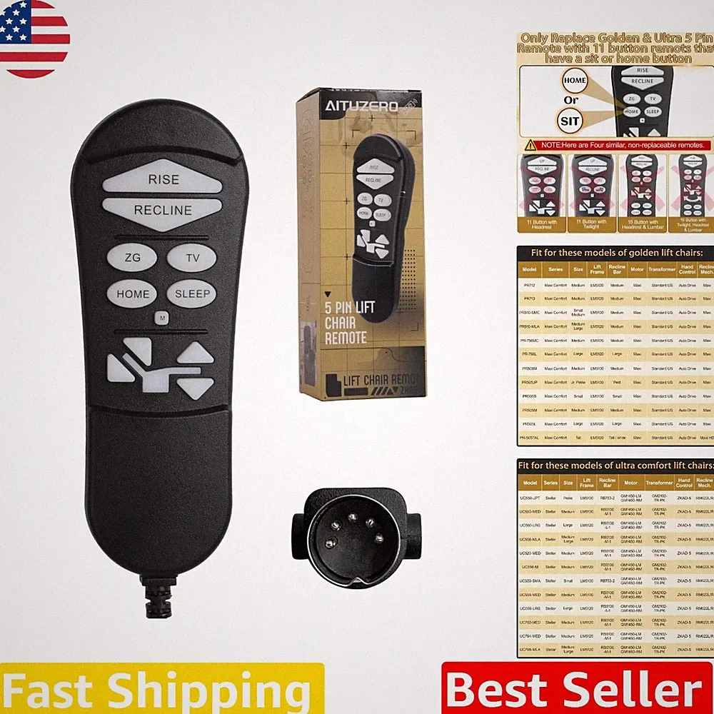 ZKAD-5 Golden Lift Chair Remote 11-Button 5-Pin Dual Motor Zero-Gravity Control
